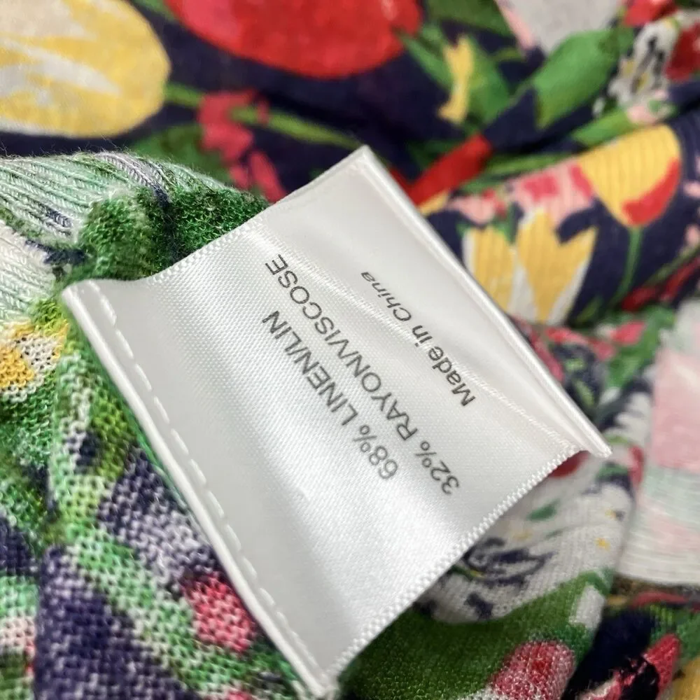 Tory Burch Linen Blend Cardigan Womens S Floral Garden Print Lightweight Preppy